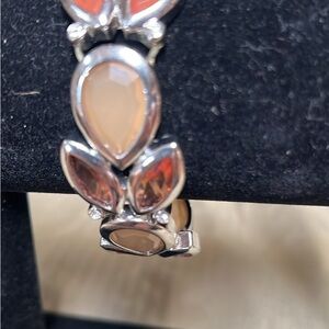 Silver and Orange Teardrop Bracelet with Botanical Design